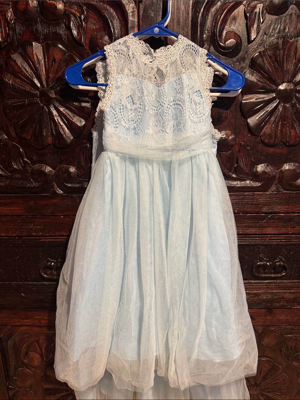 Lace Bodice Tulle Party Dress for Kids - Light Blue